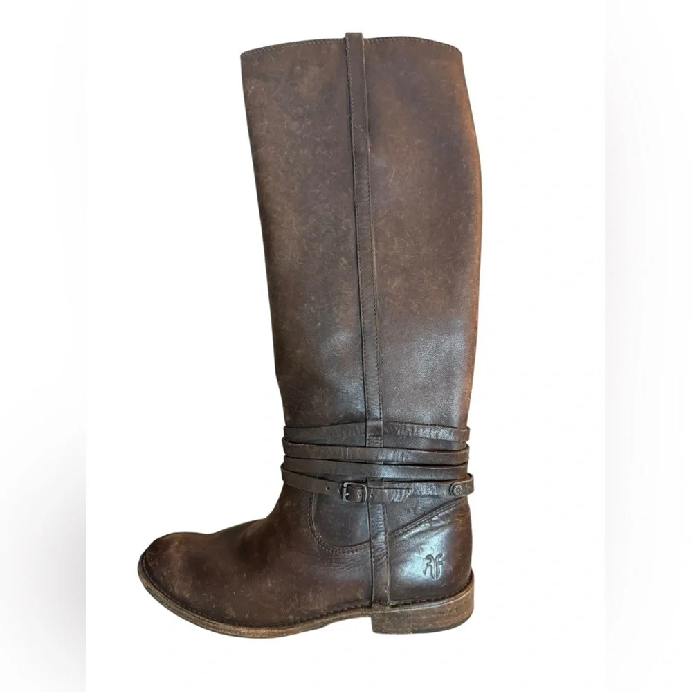 Frye Dark Brown Leather Shirley Riding Plate Boots